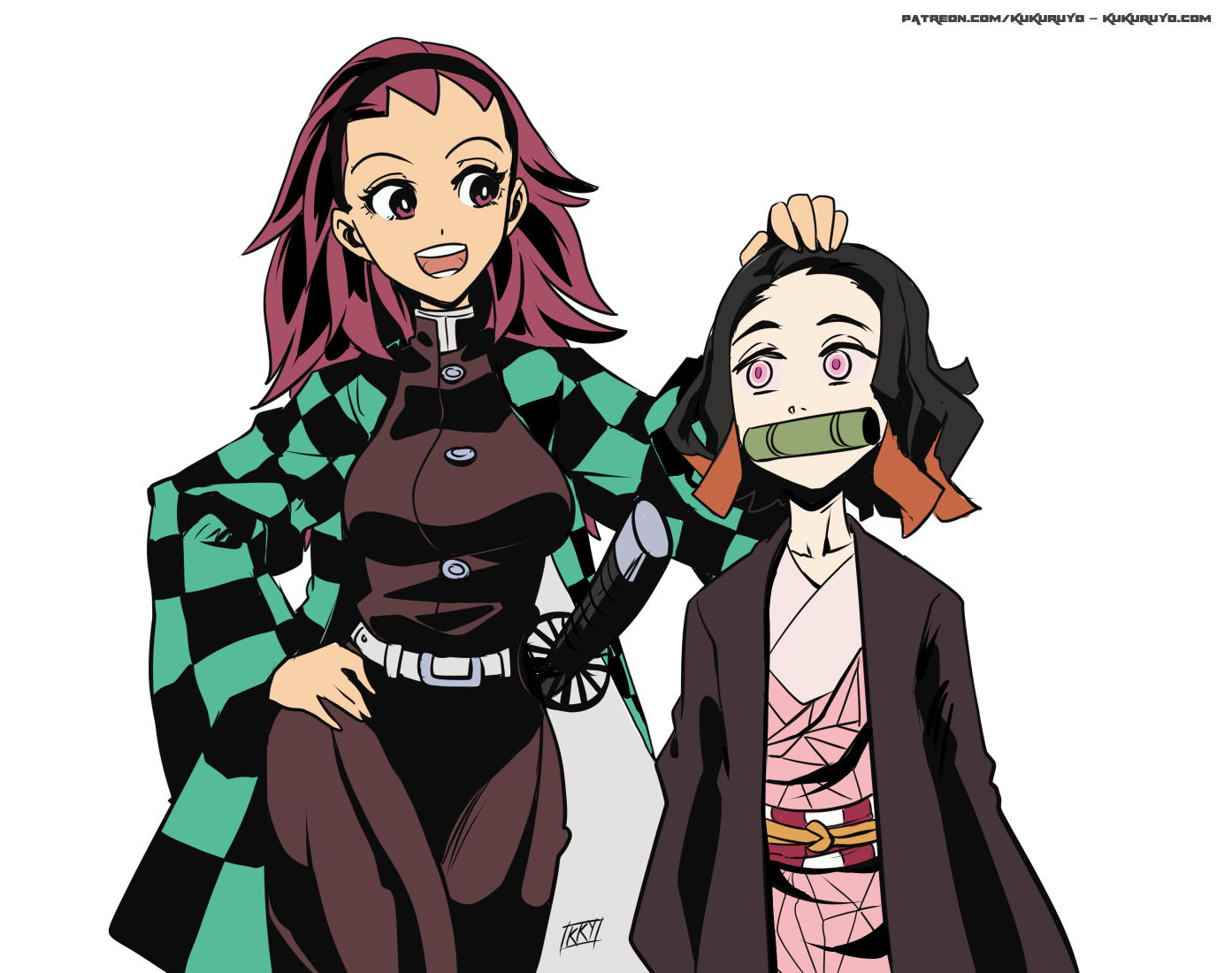 Dibujo de Tanjiro y Nezuko de Kimetsu no yaiba con el genero intercambiado....